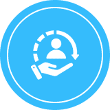 User support icon in blue circle