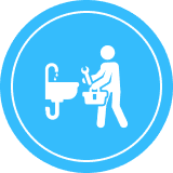 Plumber with tools fixing sink icon